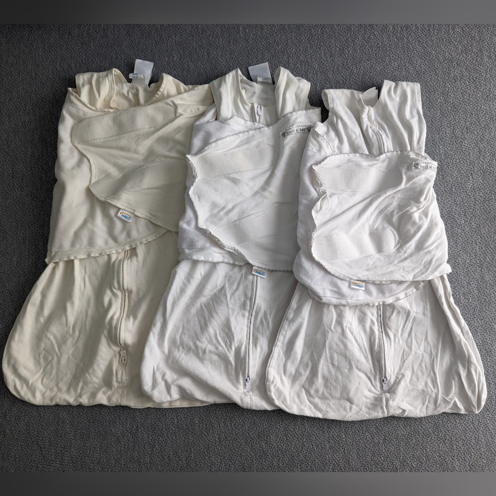 Lot of 3 white and off-white Halo sleep sacks